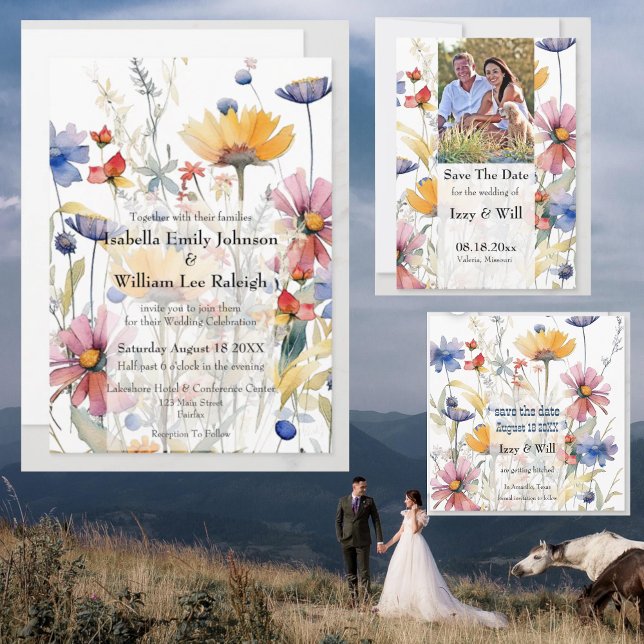 Rustic Watercolor Fall Wildflowers Photo Invitation (Creator Uploaded)