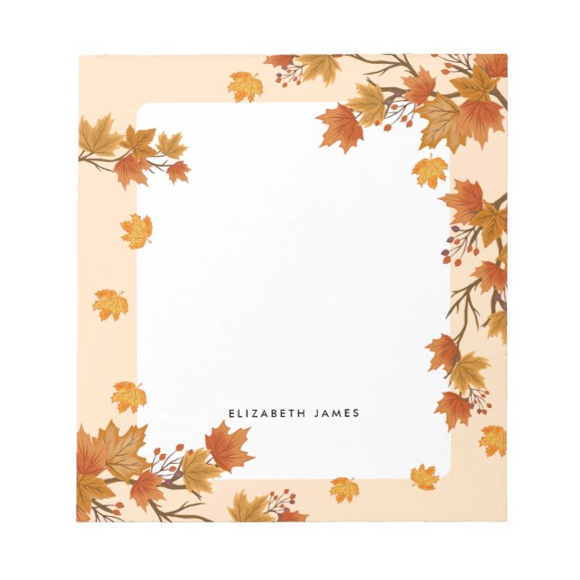 Rustic Watercolor Falling Leaves Autumn Custom Notepad (Front)