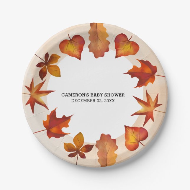Rustic Watercolor Falling Leaves Autumn Party Paper Plate (Front)