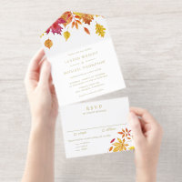 Rustic Watercolor Falling Leaves Autumn Wedding