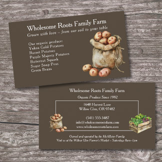 rustic watercolor farmers market, local produce business card