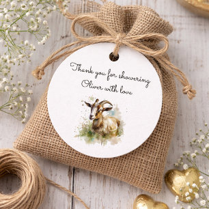 Rustic Watercolor Farmhouse Goat Baby Shower Favour Tags