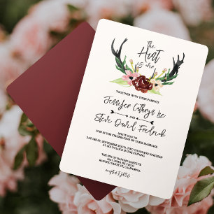 Rustic Watercolor Floral Boho Hunt is Over Wedding Invitation