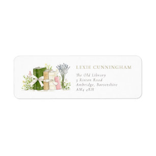 Rustic Watercolor Floral Books Return Address Label