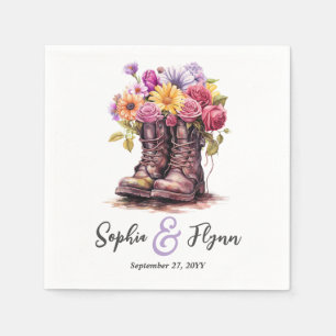 Rustic Watercolor Floral Boots Country Wedding Napkin