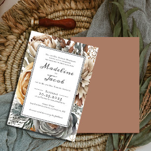 RUSTIC WATERCOLOR FLORAL BORDER SCRIPT WEDDING  INVITATION