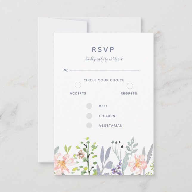 Rustic watercolor floral botanic RSVP card (Front)