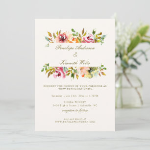 Rustic Watercolor Floral Botanical Fall Wedding  Invitation