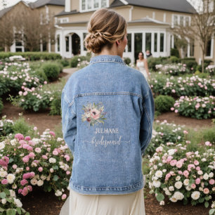 rustic watercolor floral bouquet denim jacket
