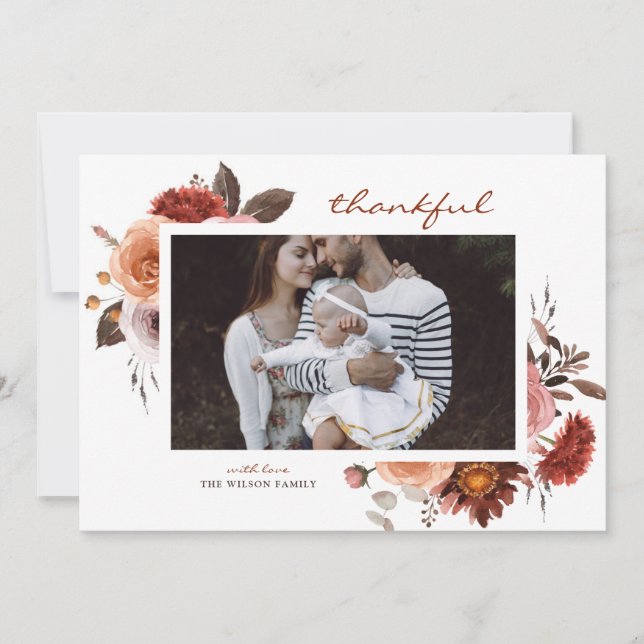 Rustic Watercolor Floral Bouquet Thanksgiving Holiday Card (Front)