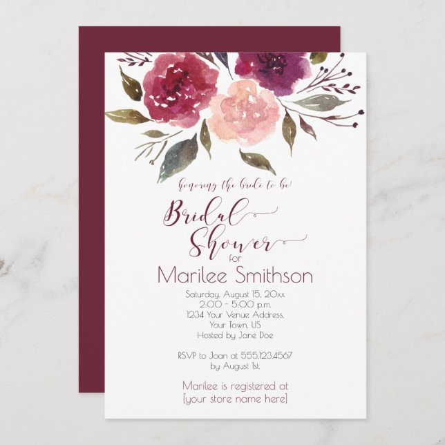 Rustic Watercolor Floral Bridal Shower | Invitation (Front/Back)