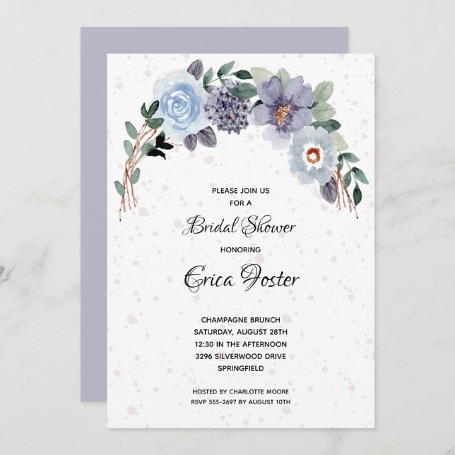 Rustic Watercolor Floral Bridal Shower Invitation (Front/Back)