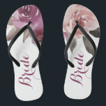 Rustic watercolor floral bride fall wedding thongs<br><div class="desc">Romantic hand-drawn watercolor purple,  peach and burgundy roses floral design and blush pink vintage lace. Chic and elegant,  great flip flop for bride in vintage wedding,  rustic wedding or country wedding in fall.
See all the matching pieces in collection below.</div>