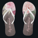 Rustic watercolor floral bridesmaid wedding thongs<br><div class="desc">Romantic hand-drawn watercolor pastel pink and peach roses floral design with white vintage lace on rustic wood grain background. Chic and elegant,  great flip flop for bridesmaid in vintage wedding,  rustic wedding or country wedding in spring.
See all the matching pieces in collection below.</div>