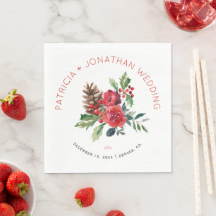 Rustic watercolor floral Christmas wedding Napkin