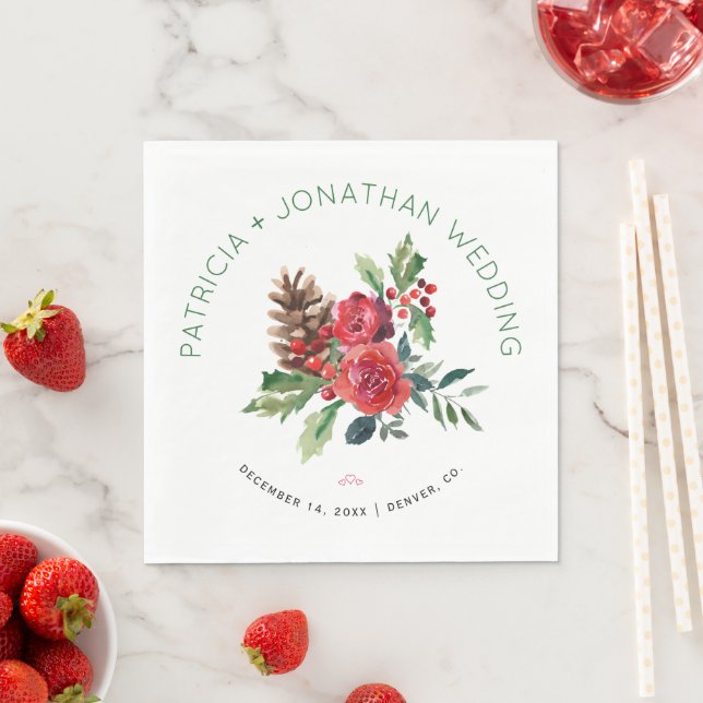Rustic watercolor floral Christmas wedding Napkin (Insitu)