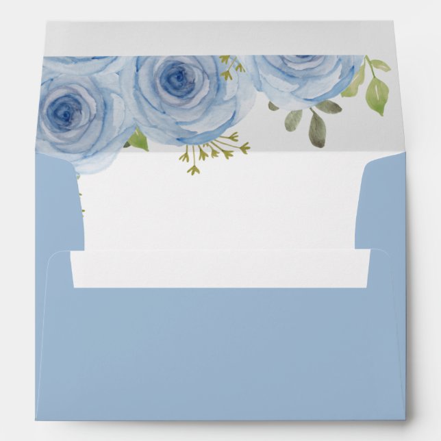 Rustic Watercolor Floral Dusty Blue Wedding Envelope (Back (Bottom))