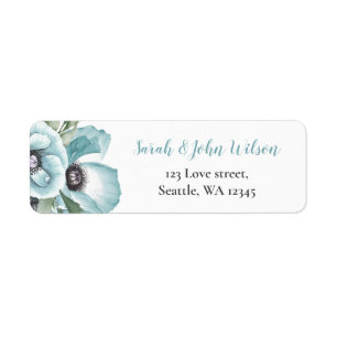 Rustic Watercolor Floral Dusty Blue Wedding Return Address Label