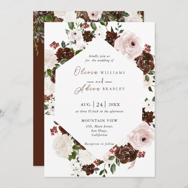 Rustic Watercolor Floral Geometric Wedding  Invita Invitation (Front/Back)