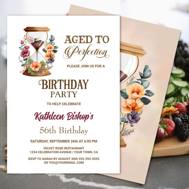 Rustic Watercolor Floral Hourglass Birthday Party Invitation (Creator Uploaded)
