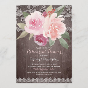 Rustic watercolor floral lace rehearsal dinner invitation