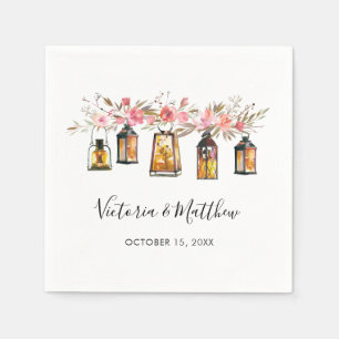 Rustic Watercolor Floral Lantern Wedding Napkin