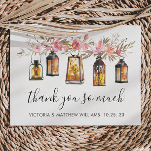 Rustic Watercolor Floral Lantern Wedding Thank You