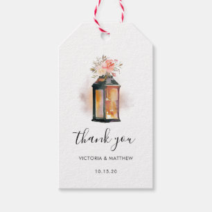 Rustic Watercolor Floral Lantern Wedding Thank You Gift Tags
