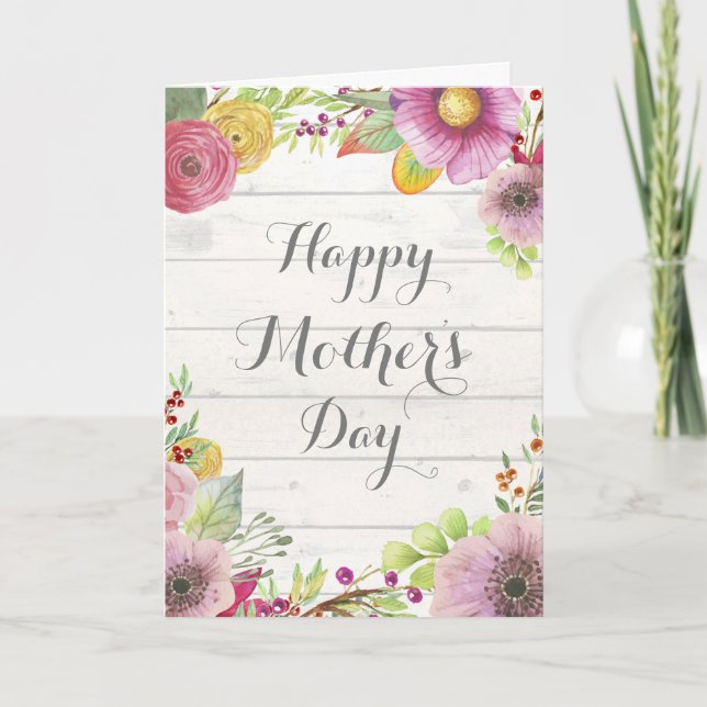 Rustic Watercolor Floral Mother's Day Card (Front)