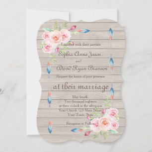 Rustic Watercolor Floral Old Wood Wedding Invite