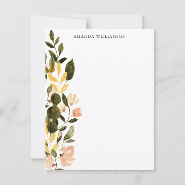 Rustic Watercolor Floral Personalised Stationery Card (Front)