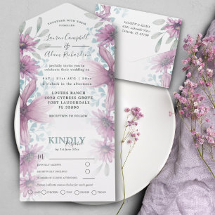 Rustic Watercolor Floral Pink  All In One Invitation