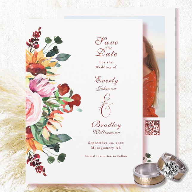 Rustic Watercolor Floral Save the Date Wedding  Invitation (Creator Uploaded)