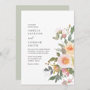 Rustic Watercolor Floral Spring Wedding Invitation