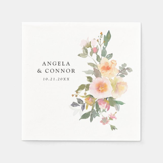 Rustic Watercolor Floral Spring Wedding Napkin (Front)