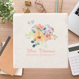 Rustic Watercolor Floral Teacher Appreciation Stone Coaster