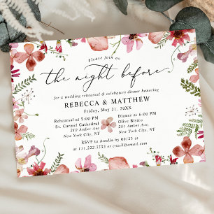 Rustic Watercolor Floral The Night Before Wedding Invitation