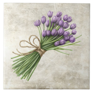 Rustic Watercolor Floral Tulips with Twine Design Ceramic Tile