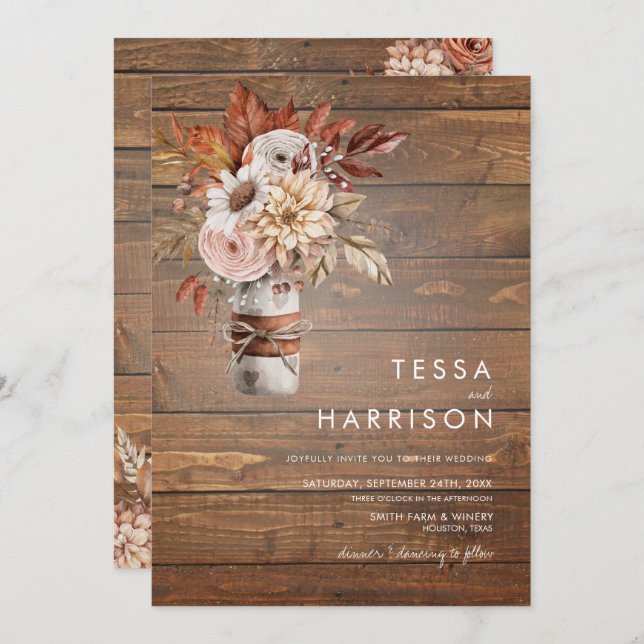 Rustic Watercolor Floral Wedding  Invitation (Front/Back)
