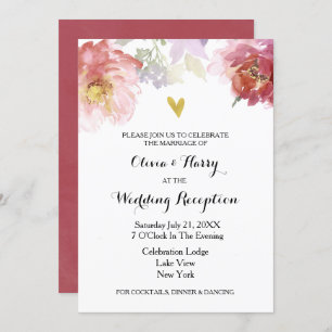 Rustic Watercolor Floral Wedding Reception Card