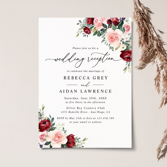 Rustic Watercolor Floral Wedding Reception Invitation (Creator Uploaded)