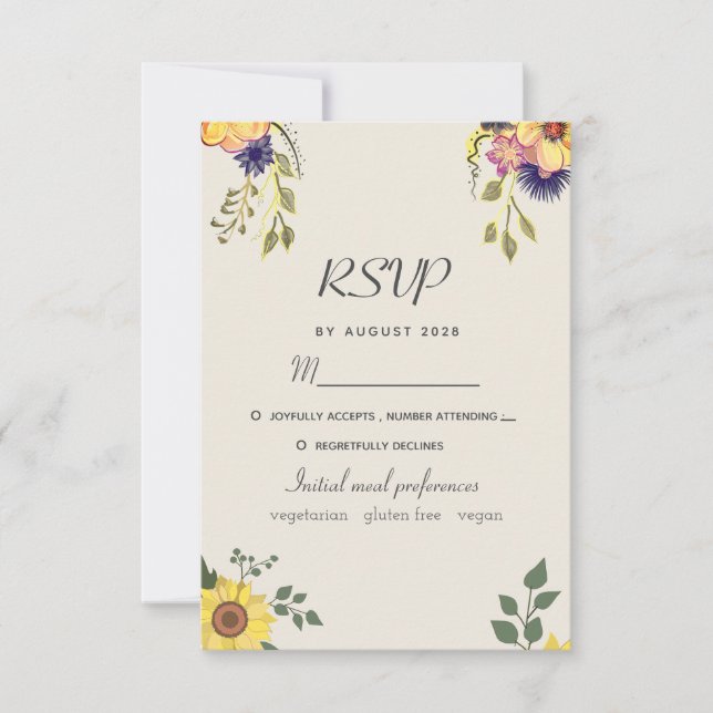 Rustic Watercolor Floral Wedding RSVP Card (Front)