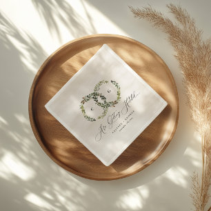 Rustic watercolor floral wreath monogram wedding napkin