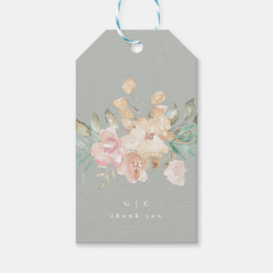 Rustic Watercolor Florals on Sage Green Wedding Gift Tags