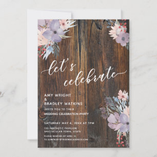 Rustic Watercolor Flowers Boho Let's Celebrate Invitation