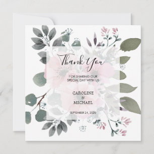 Rustic watercolor flowers Thank You wedding card