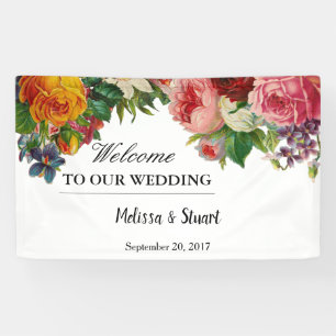 Rustic watercolor flowers Welcome wedding Banner