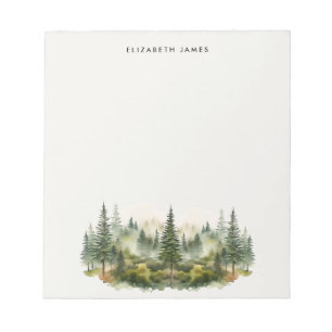 Rustic Watercolor Foggy Pie Forest Personalised Notepad