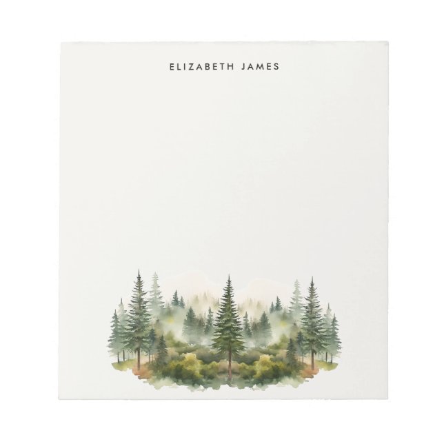 Rustic Watercolor Foggy Pie Forest Personalised  Notepad (Front)