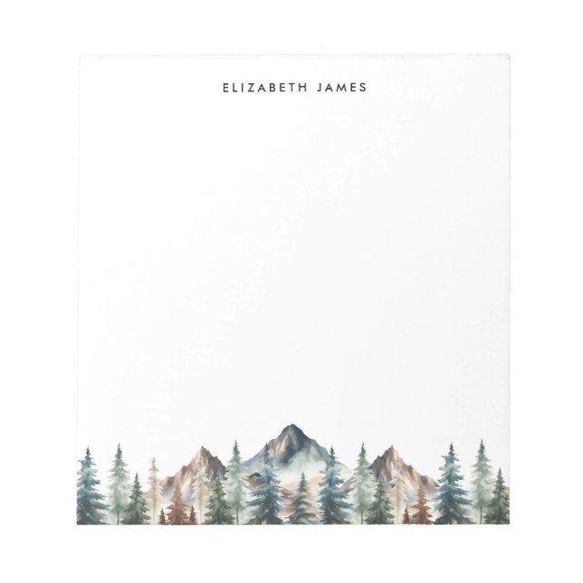 Rustic Watercolor Foggy Pie Forest Personalised  Notepad (Front)